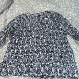 Talbots Black and White Leaf Print Blouse